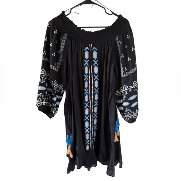 Anthropologie NEW Ranna Gill Grete Embroidered Navy Dress